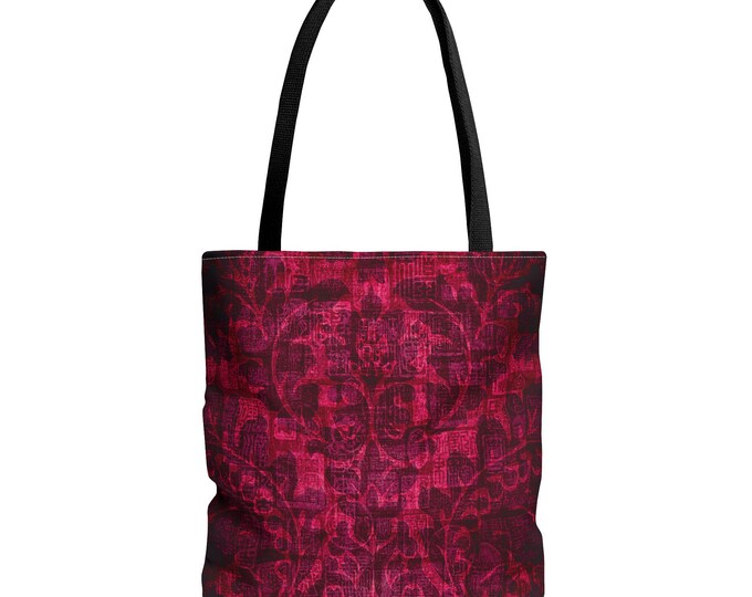 Crimson Damask Pattern Tote Bag | Red Gothic Floral