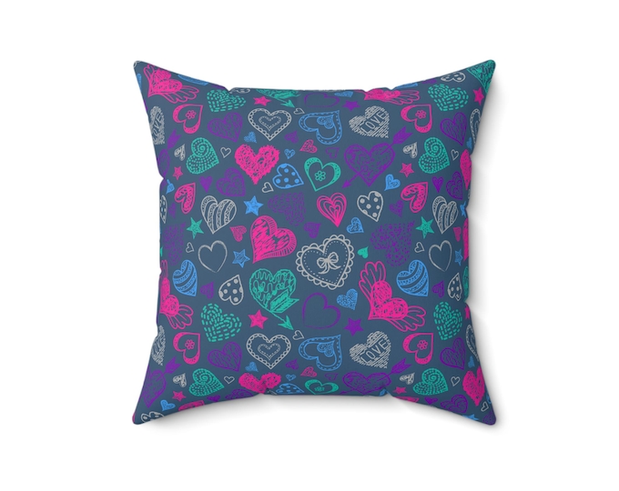 Doodle Hearts Pattern Pillow | Spun Polyester Square Pillow