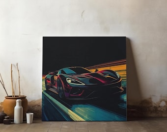 Racing Car Canvas Wall Art: Modern Automotive Garage Decor (14x14 Canvas)
