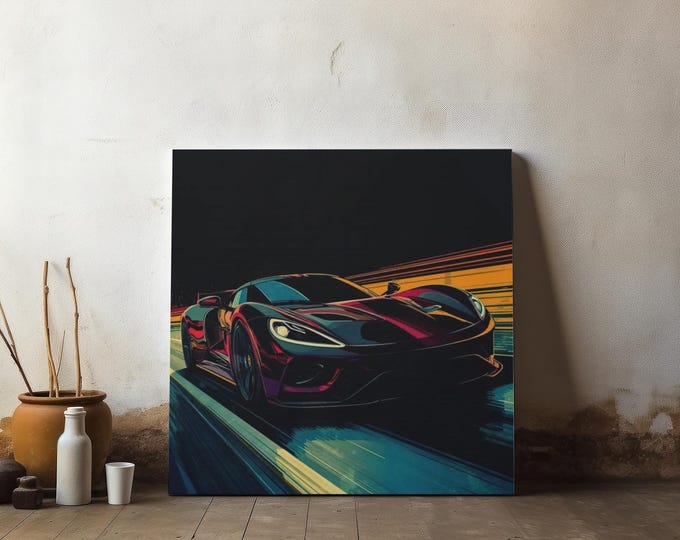 Racing Car Canvas Wall Art: Modern Automotive Garage Decor (14x14 Canvas)