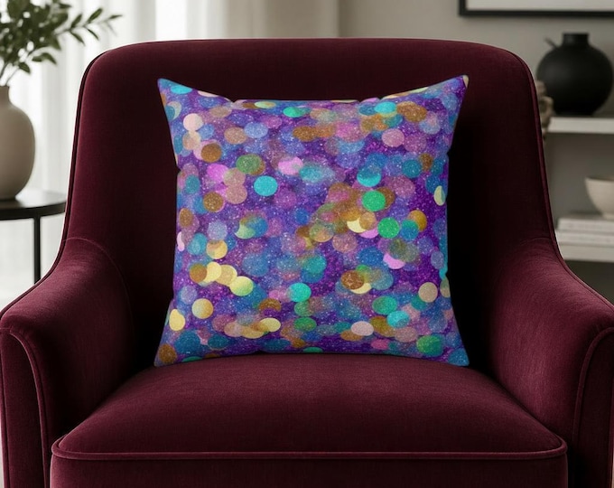 Colorful Confetti Bokeh Pillow | Square Throw Pillow, Vibrant Polka Dot Decor