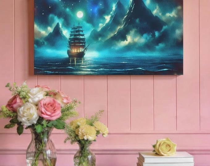 Moonlit Ship Canvas Art: Nautical Seascape Wall Decor
