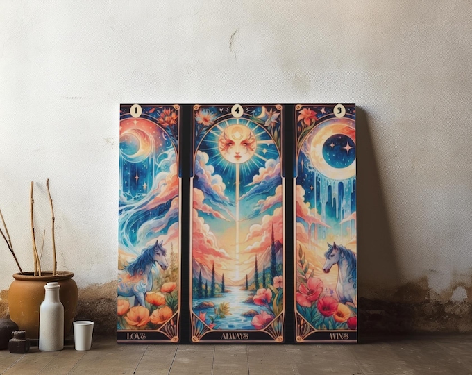 Tarot Dreamscape Canvas Wall Art: Bohemian Fantasy Decor (14x14)