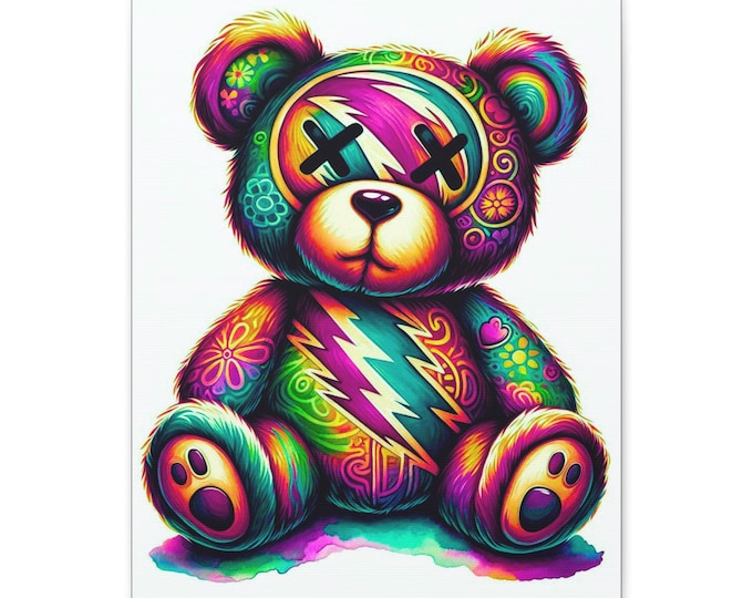 Ziggy Bear Canvas Wall Art: Colorful Nursery Decor, Kids Room Art