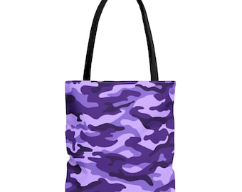 Purple Camo Tote Bag: 16x16 Polyester Shopping Bag