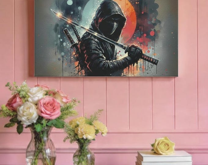 Ninja Canvas Art: Modern Gamer Room Decor (30x15)