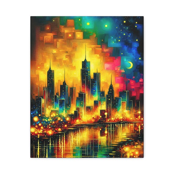 Neon City Canvas Art: Luminescent Metropolis, Modern Home Decor (16x20 Canvas Only)