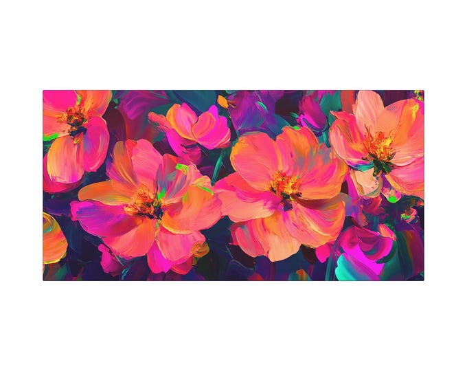 Vibrant Pink Swirl Floral Painting Matte Canvas | Ethereal Blossoms 30x15