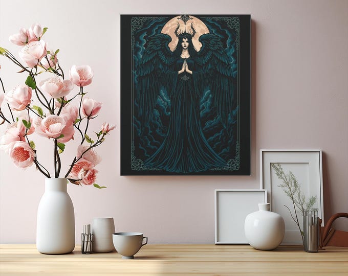 High Priestess Canvas Wall Art: Mystical Gothic Decor (16x20)