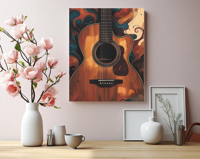 Whiskey Vibrations Acoustic Guitar Canvas Art: Music Lover Home Decor (16x20 Canvas Only)