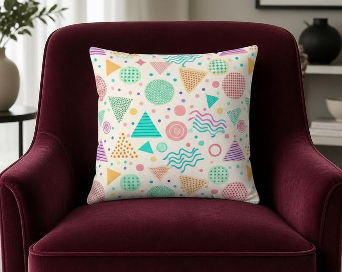 Pastel Memphis Geometric Pattern Pillow | Square Polyester Pillow