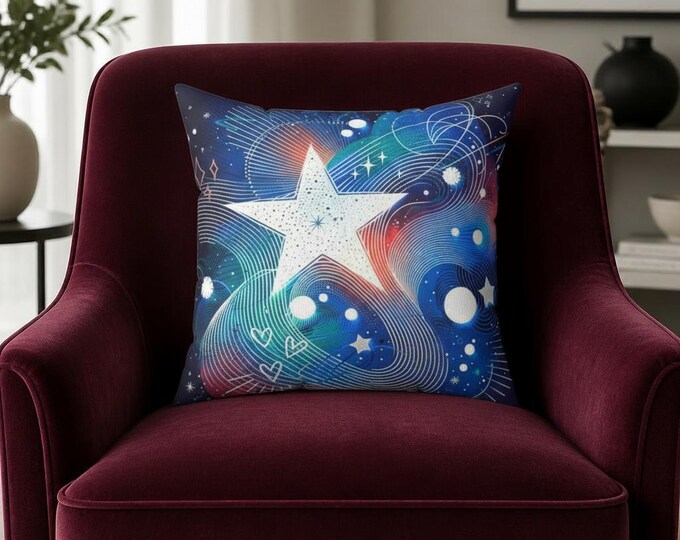 Blue Galaxy Throw Pillow: Celestial Spun Polyester Cushion