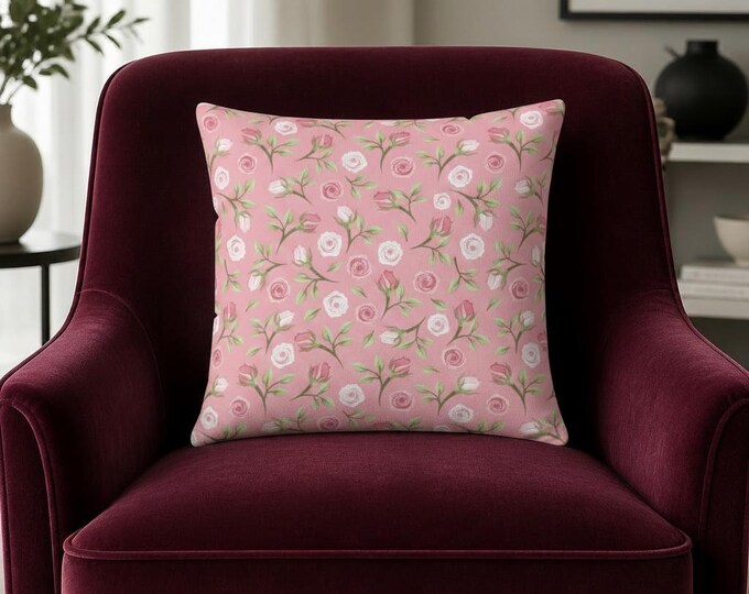 Pink Floral Accent Pillow: Spun Polyester Throw Cushion (16x16)