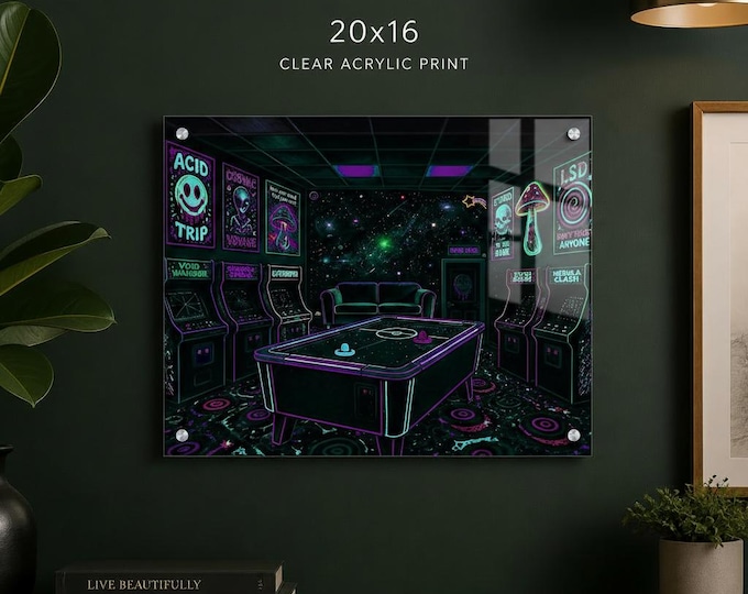 Neon Retro Arcade Pool Table Acrylic Print | French Cleat Hanging