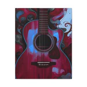 Scarlet Vibrations Acoustic Guitar Canvas Wall Artwork, Wall Decor, Music Lover Gift, Home Decoration, Colorful Artwork for Living Room