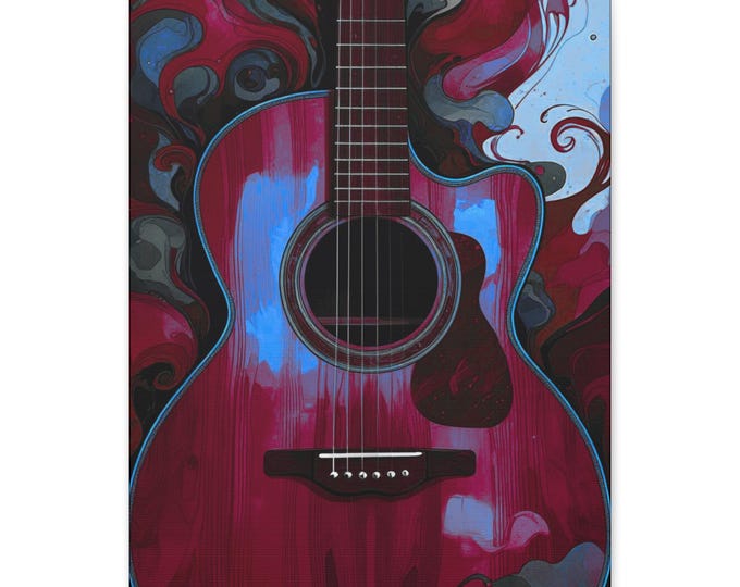 Acoustic Guitar Canvas Wall Art: Scarlet Vibrations, Music Lover Decor (16x20 Canvas Only)