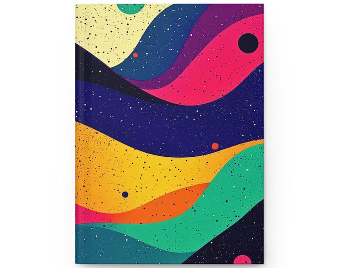 Abstract Retro Waves Hardcover Journal | Colorful Cosmic Pattern