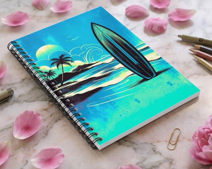 Tropical Beach Notebook: Surfing Theme, Ruled Pages