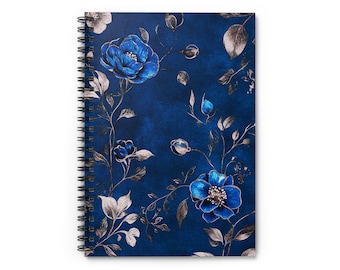 Blue Floral Pattern Spiral Notebook | Ruled Lined Journal