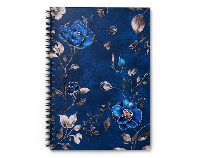 Blue Floral Pattern Spiral Notebook | Ruled Lined Journal