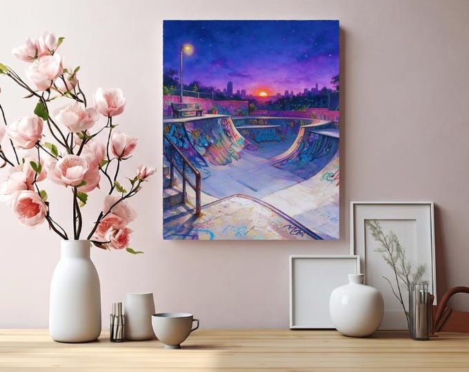 Here For a Good Grind Matte Canvas | Sunset Skatepark Artwork
