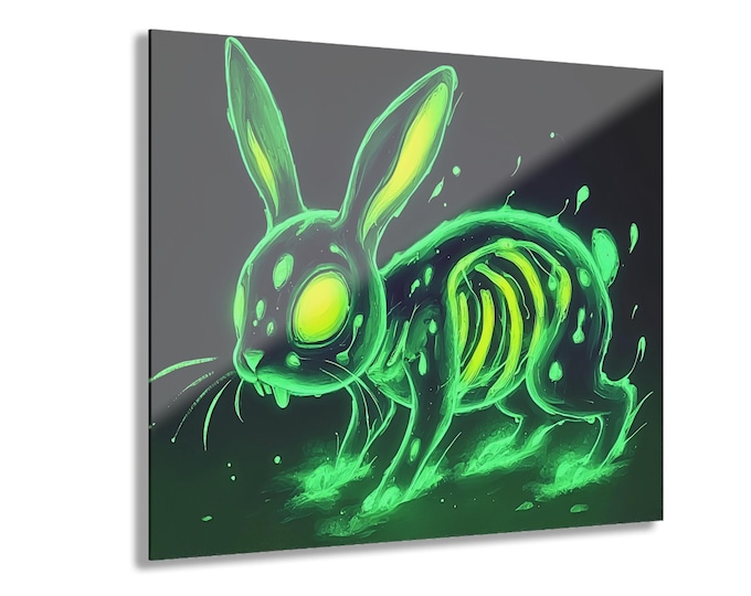 Neon Glowing Skeleton Bunny Acrylic Print | Wall Art