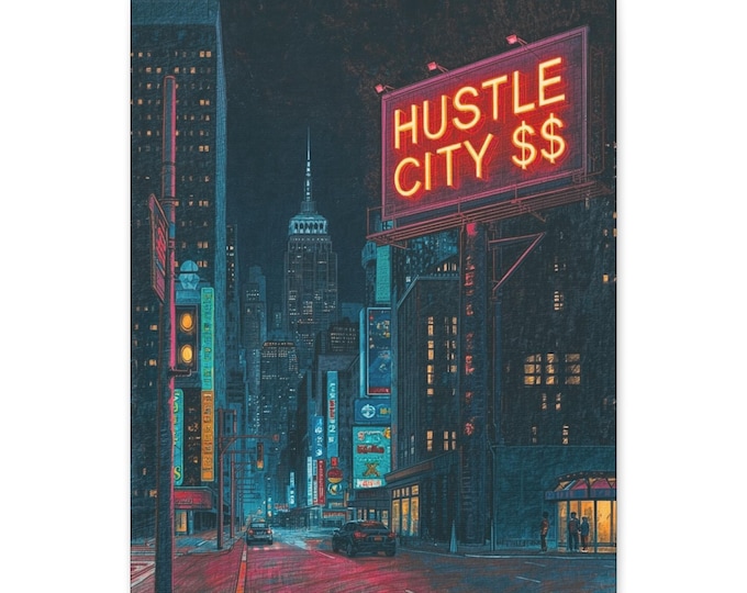 Hustle City Neon Sign Canvas | Street Culture Decor
