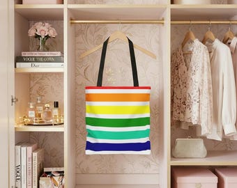 Rainbow Striped Tote Bag: Colorful Beach, Grocery, & Shopping Essential