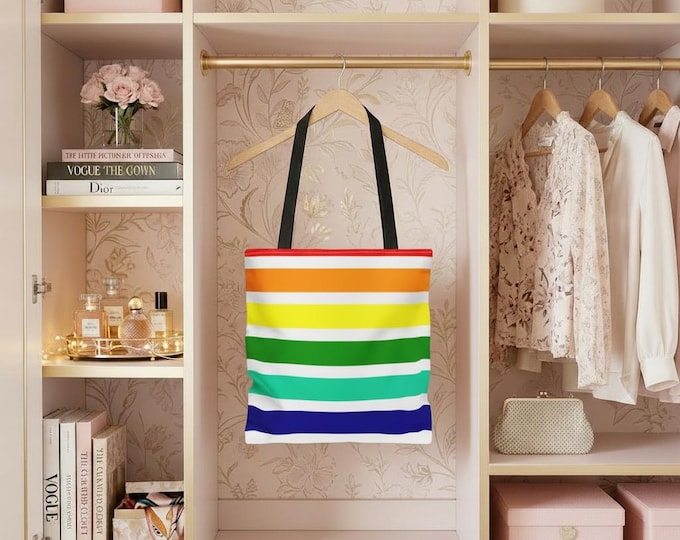 Rainbow Striped Tote Bag: Colorful Beach, Grocery, & Shopping Essential