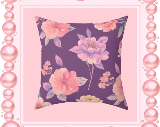 Pastel Floral Throw Pillow: Spun Polyester Accent Pillow, 16x16