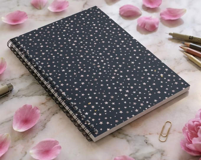 Navy Blue Gold Stars Spiral Notebook | Ruled Line Journal