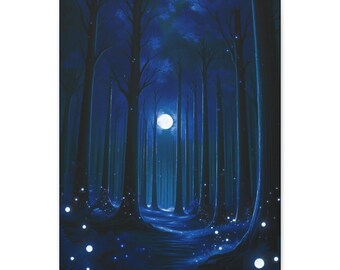 MIdnight Ice Forest Canvas Art: Magical Night Sky Wall Decor (16x20)