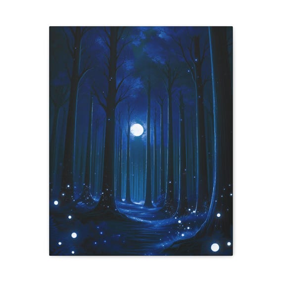 MIdnight Ice Forest Canvas Art: Magical Night Sky Wall Decor (16x20)