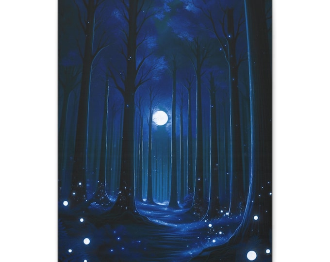 MIdnight Ice Forest Canvas Art: Magical Night Sky Wall Decor (16x20)
