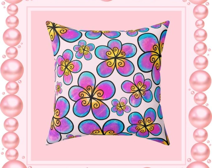 Colorful Retro Flower Pattern Pillow | Square Pillow