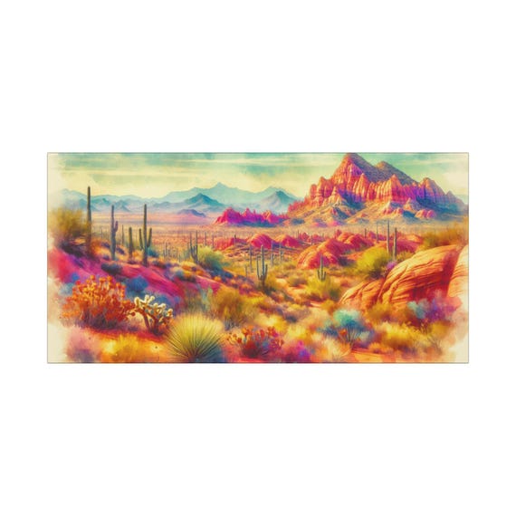 Desert Flame Matte Canvas Wall Art: Boho Nature Home Decor (30x15)