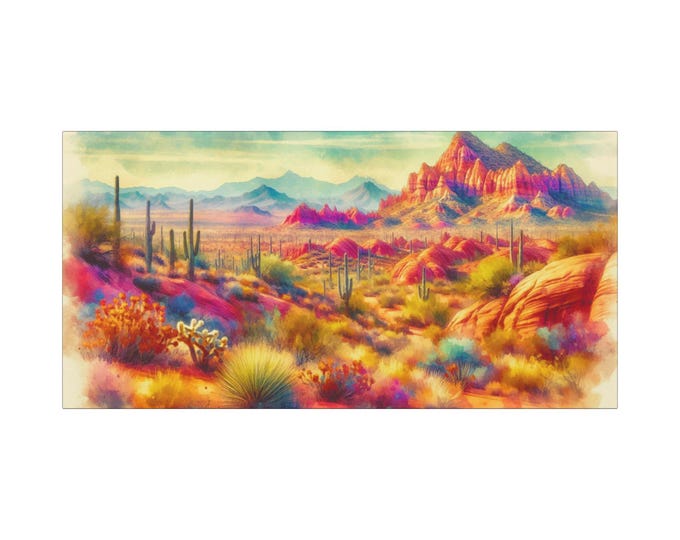 Desert Flame Matte Canvas Wall Art: Boho Nature Home Decor (30x15)
