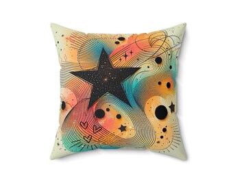 Amber Stargaze Pillow: Spun Polyester Throw Cushion, Cozy Home Decor