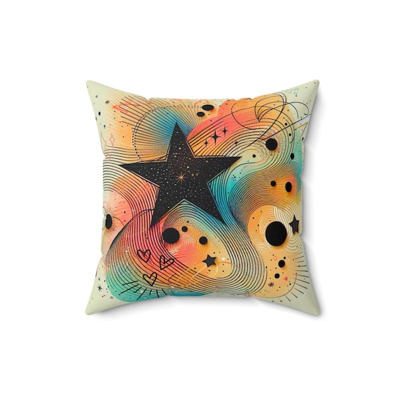 Amber Stargaze Pillow: Spun Polyester Throw Cushion, Cozy Home Decor