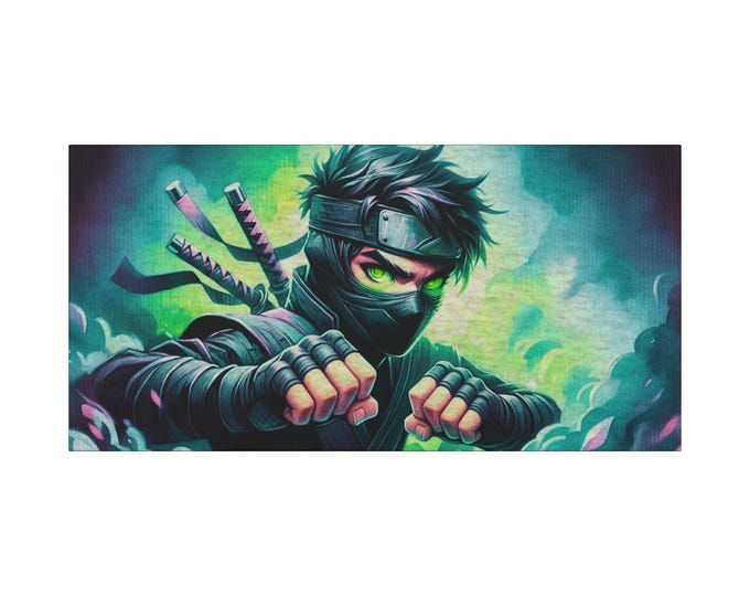 Anime Ninja Canvas Art: Colorful Gamer Room Wall Decor (30x15)