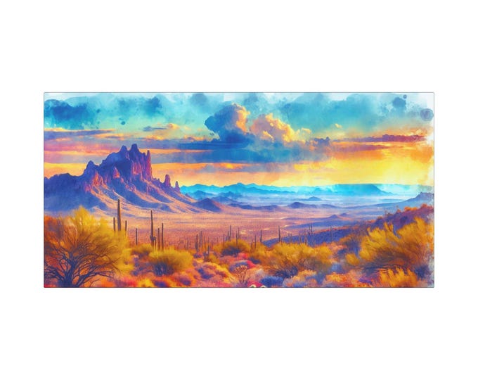 Cactus Choir Desert Canvas Wall Art: Bohemian Landscape Decor (30x15)