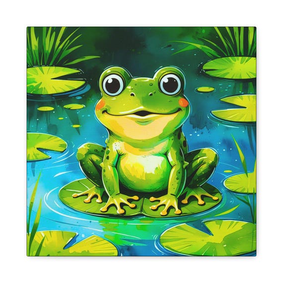 Whimsical Frog Selfie Canvas Art: Nursery & Kid's Room Decor