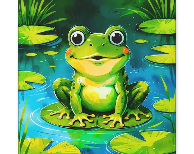 Whimsical Frog Selfie Canvas Art: Nursery & Kid's Room Decor