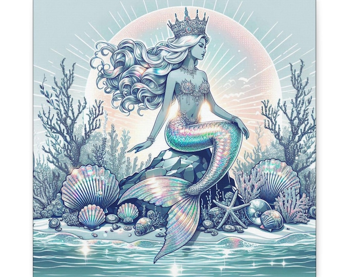 Ice Mermaid Canvas Wall Art: Coastal Nautical Decor, 14x14