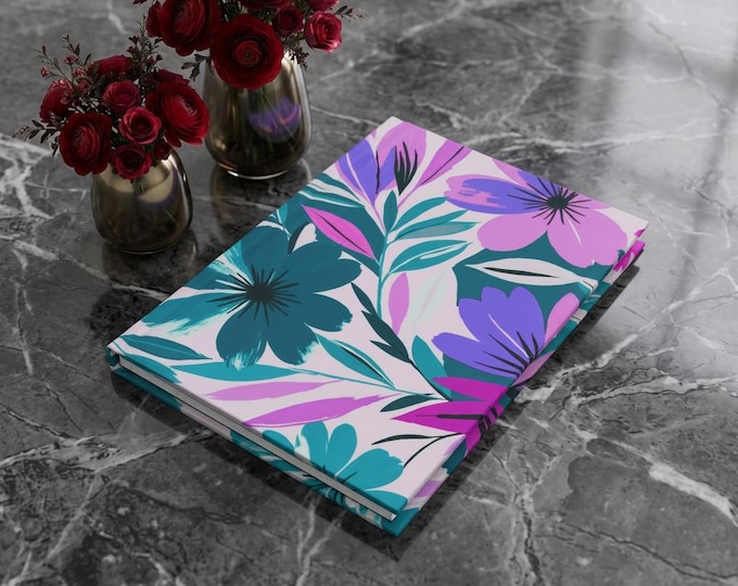 Bold Floral Pattern Hardcover Journal | Pink Teal Purple Bloom Notebook
