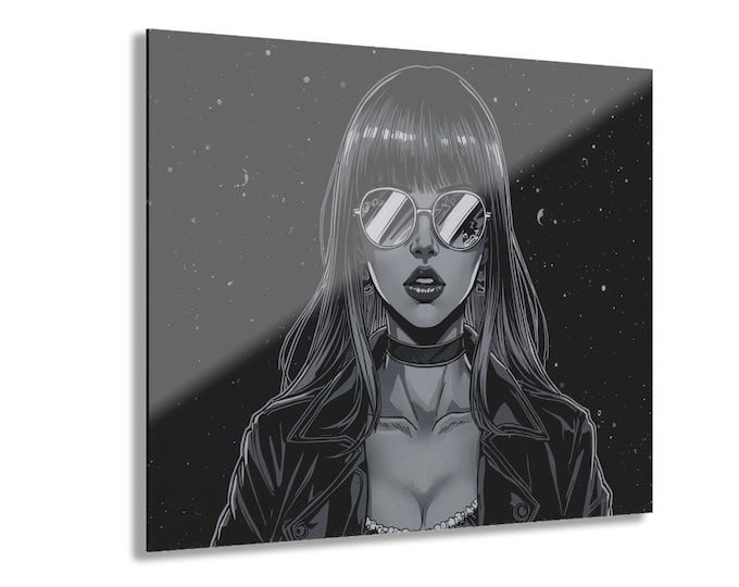 Noir Girl Acrylic Wall Art | Retro Cosmic Print (20x16")