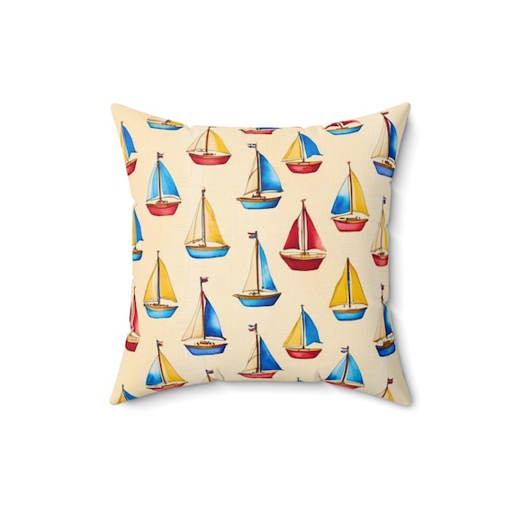 Sailboat Nautical Pillow: Spun Polyester Beach House Decor