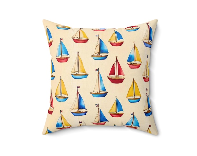Sailboat Nautical Pillow: Spun Polyester Beach House Decor
