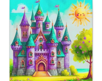 Princess Castle Canvas Art: Magical Children's Room Decor (14x14)