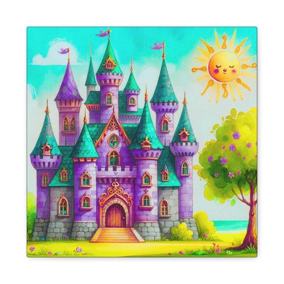 Princess Castle Canvas Art: Magical Children's Room Decor (14x14)